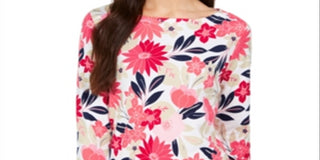 Charter Club Women's Floral Print Top  Red Size 2XL