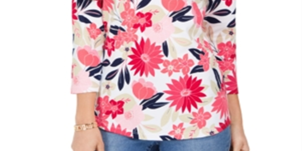 Charter Club Women's Floral Print Top  Red Size 2XL