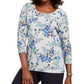 Karen Scott Floral-Print 3/4-Sleeve Top Smoke  Gray Size S/M