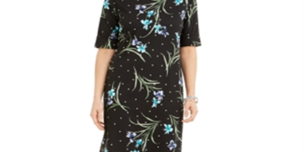 Karen Scott Women's Printed Boat-Neck Dress Black Size Small