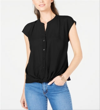 INC International Concepts Women's Twist Front Top Black Size Petite