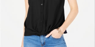 INC International Concepts Women's Twist Front Top Black Size Petite