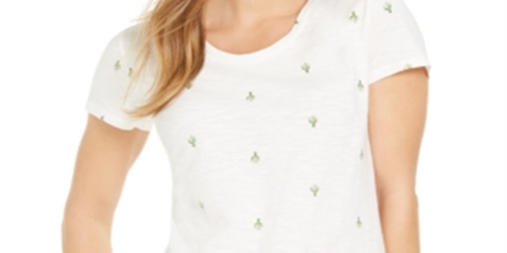 Style & Co Women's Printed Scoop-Neck T-Shirt  White Size XL