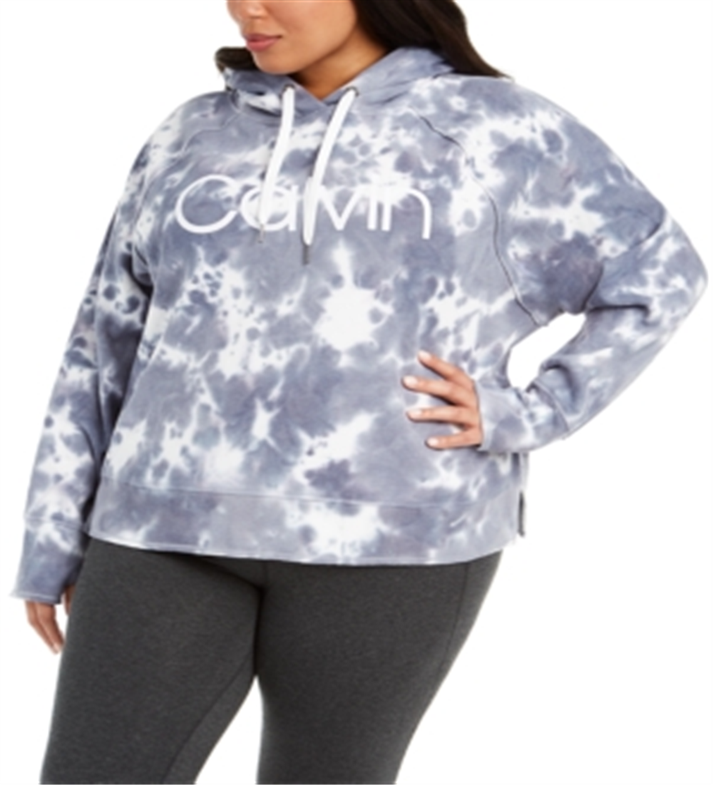 Calvin Klein Women's  Plus Size Tie-Dyed Active Hood Steel Combo 3X