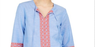 Charter Club Women's Embroidered Tasseled Blouse  Blue Size M