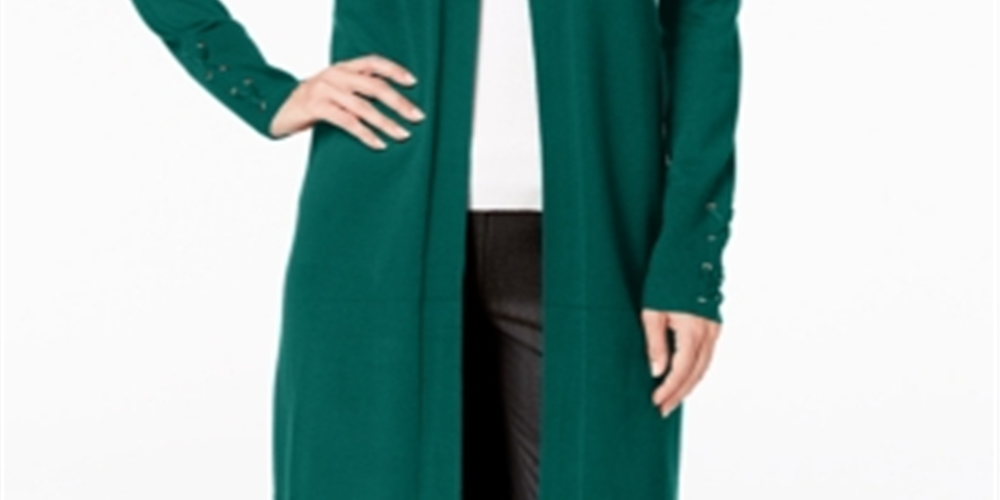 JM Collection Women's  Lace-up-Sleeve Cardigan  Gift Green Size XS
