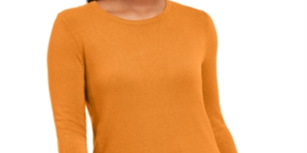 JM Collection Women's Button-Cuff Crewneck Sweater  Orange Size Large