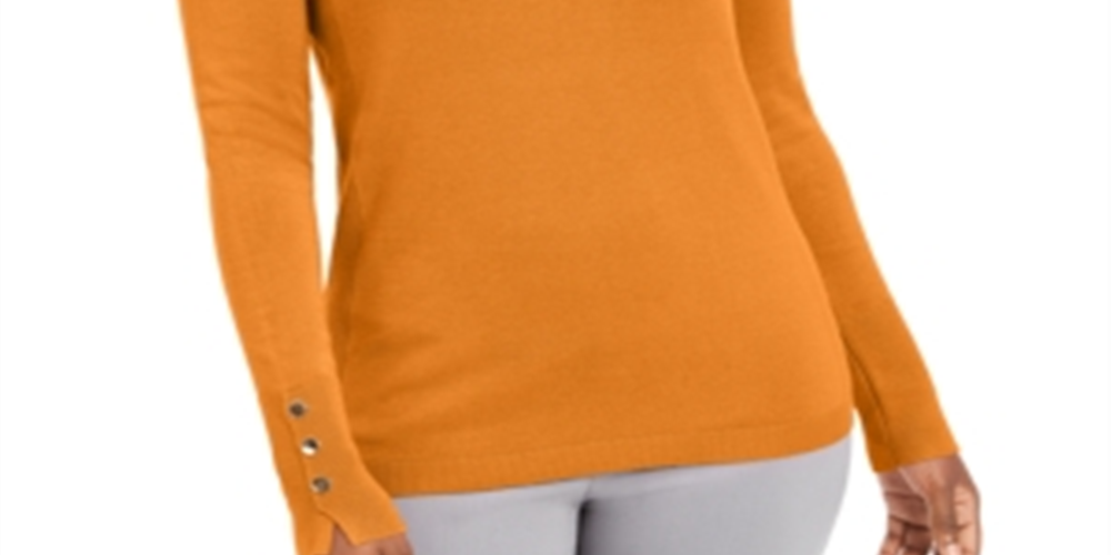 JM Collection Women's Button-Cuff Crewneck Sweater  Orange Size Large