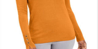 JM Collection Women's Button-Cuff Crewneck Sweater  Orange Size Large