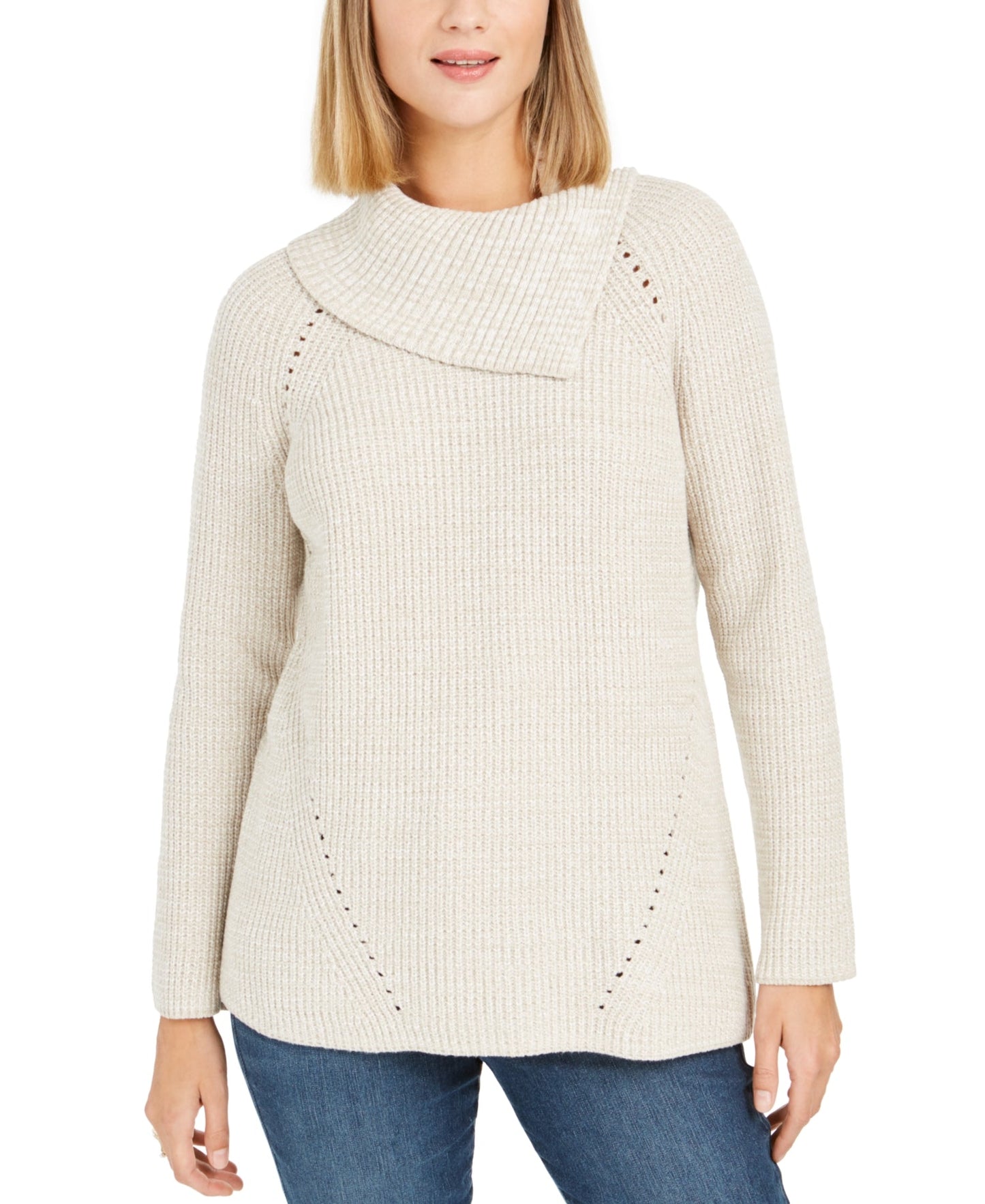 Style & Co Women's Pointelle Envelope Neck Sweater Beige Size Petite XL