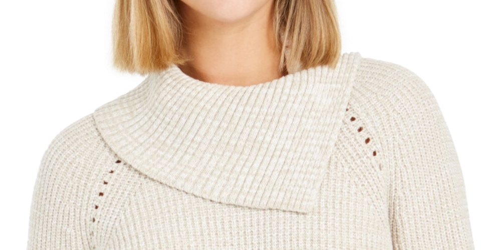 Style & Co Women's Pointelle Envelope Neck Sweater Beige Size Petite XL