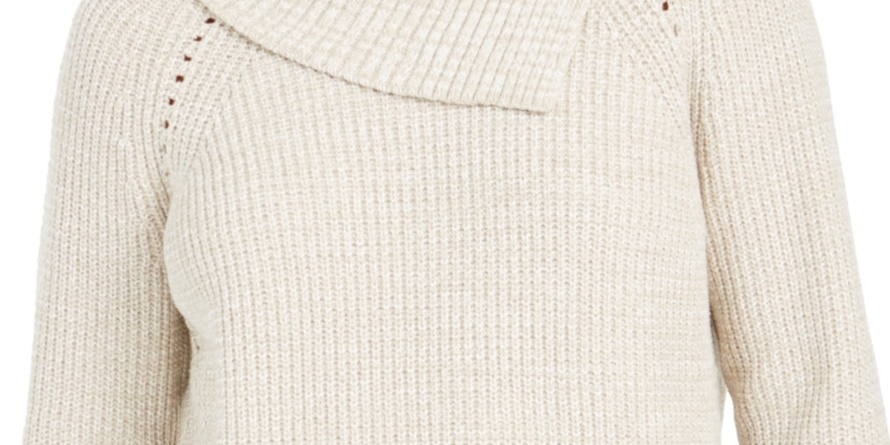 Style & Co Women's Pointelle Envelope Neck Sweater Beige Size Petite XL