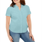 Karen Scott Women's Cotton Embroidered Shirt  Blue Size Large