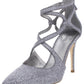 Michael Kors Women's Catia Dress Heels Glitter Pointed Toe Silver/Gun Size 6