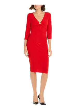 INC Women's Ring-Hardware Ruched MIDI Dress  Red Size Small
