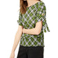 Michael Michael Kors Plaid Grommet-Sleeve Top Green Size XXS