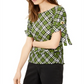 Michael Michael Kors Plaid Grommet-Sleeve Top Green Size XXS