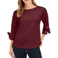 Charter Club Women's Jacquard Bow Cuff Top Red Petite Small