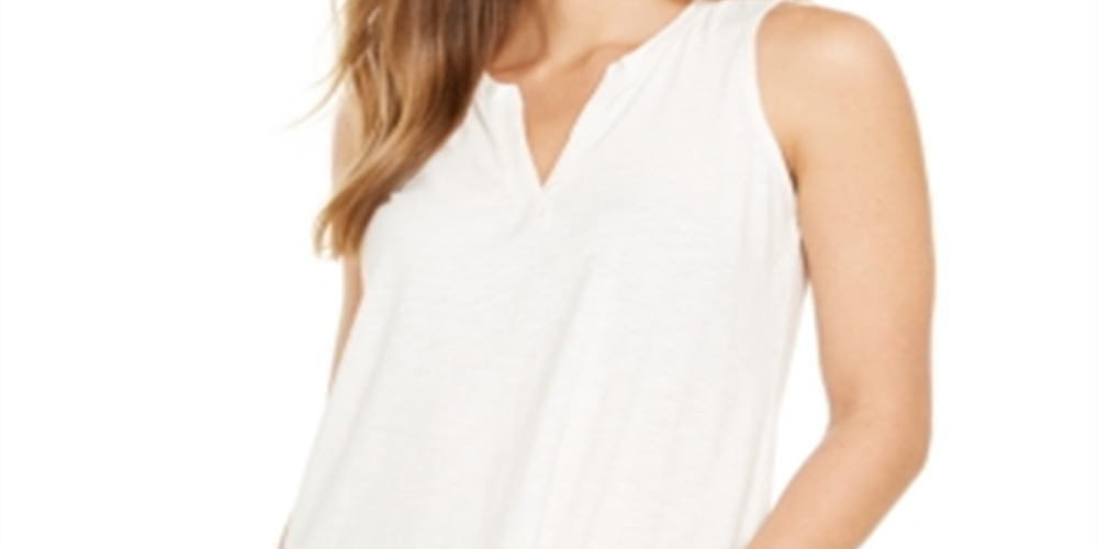 Style & Co Women's Split-Neck Tank Top  White Size XS