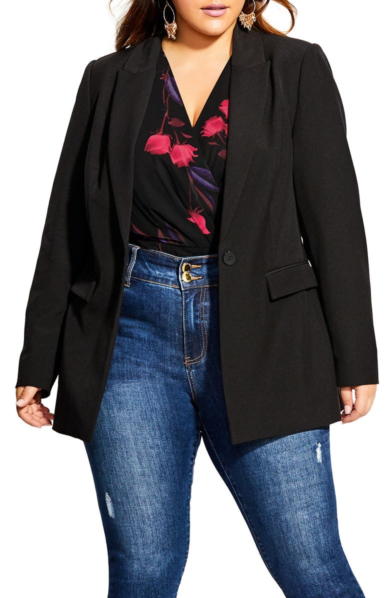 City Chic Trendy Women's Plus Size Simply Suited One-Button Jacket Black Size 18W