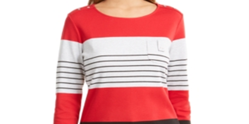 Karen Scott Petite Colorblocked Striped Top Red Size Petite M