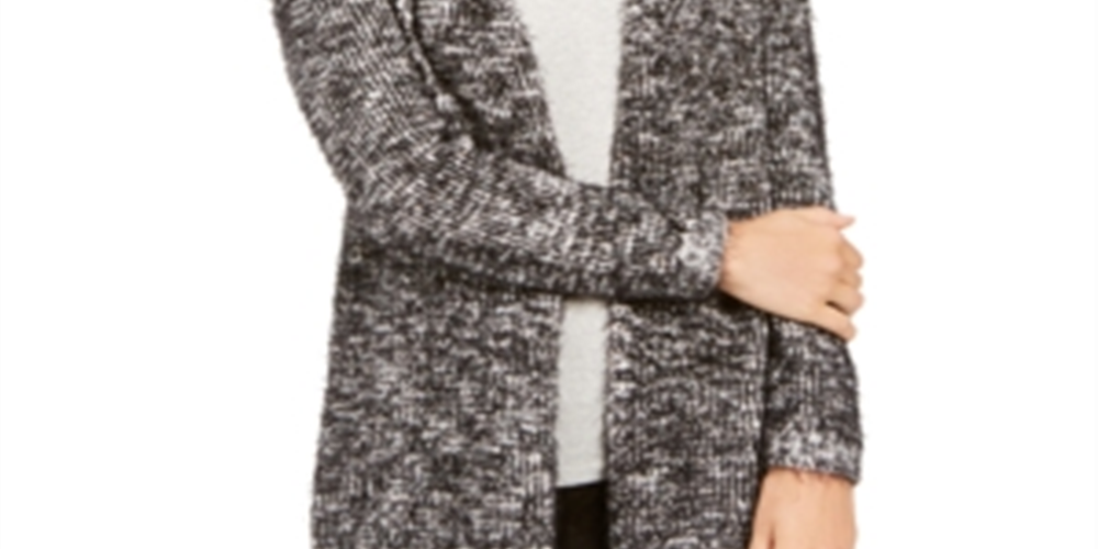 Style & Co Women's  Marled Eyelash-Knit Cardigan  Black Combo  Size XL
