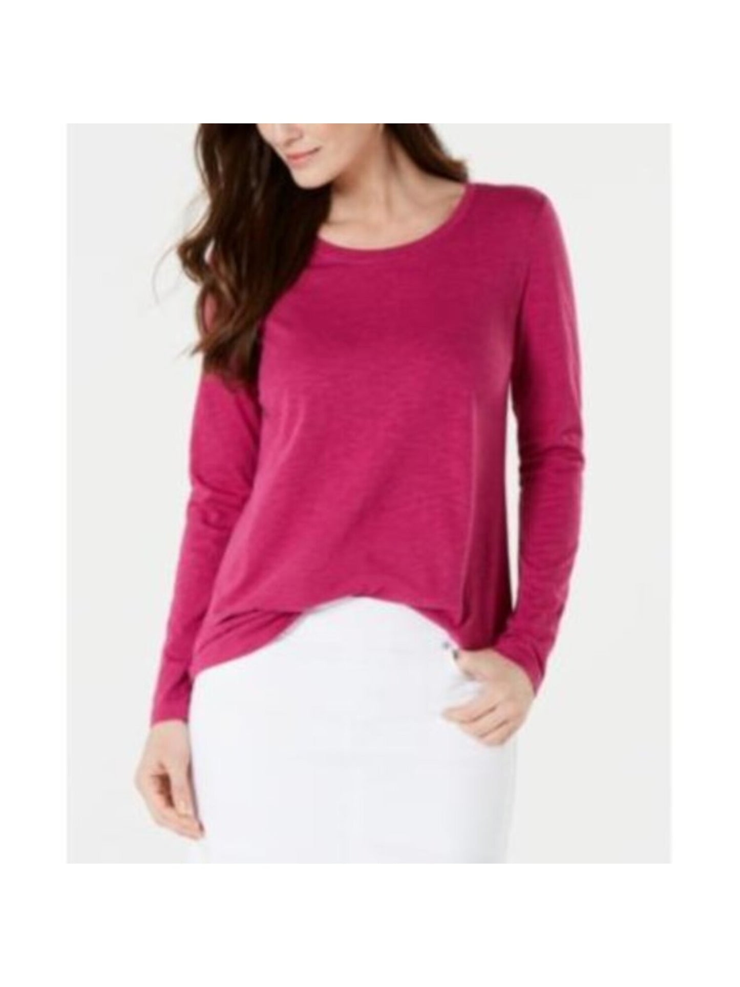 Style & CO Women's Stretch Flat Front Long Sleeve Jewel Neck Tunic Top  Pink Size Large