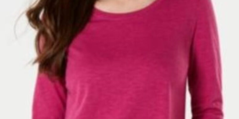 Style & CO Women's Stretch Flat Front Long Sleeve Jewel Neck Tunic Top  Pink Size Large