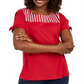 Karen Scott Women's Striped-Yoke Top  Red Size Large