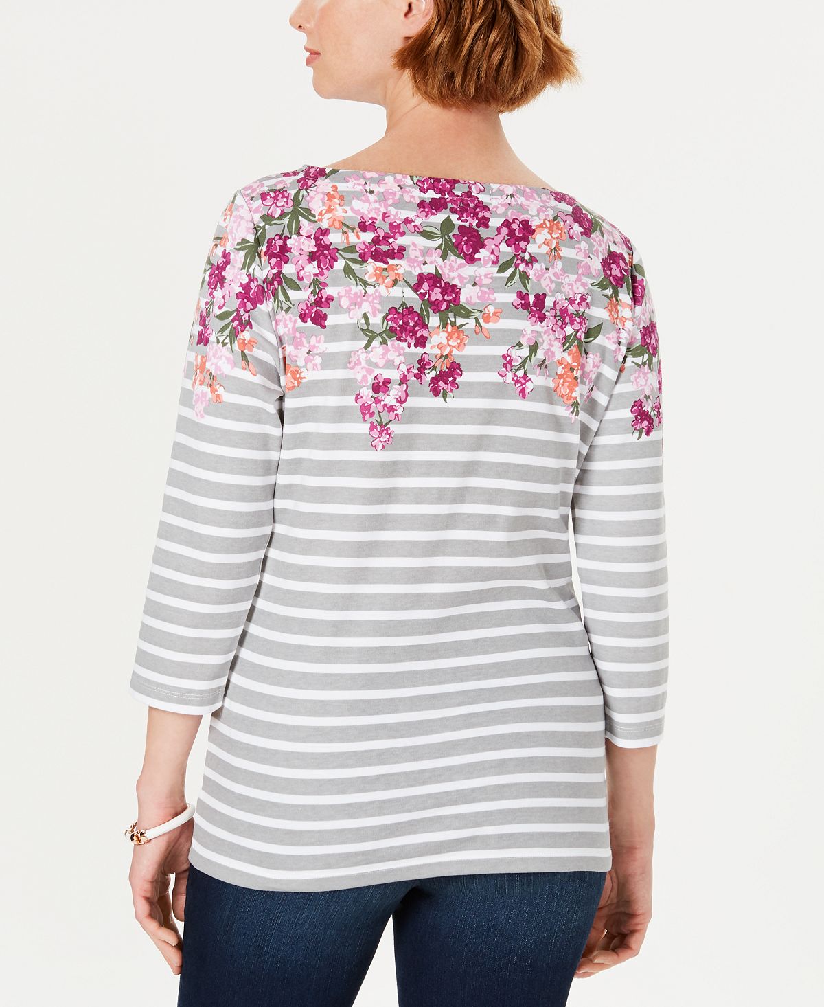 Karen Scott Women's Three Quarter Sleeve Printed Top Gray Size Large