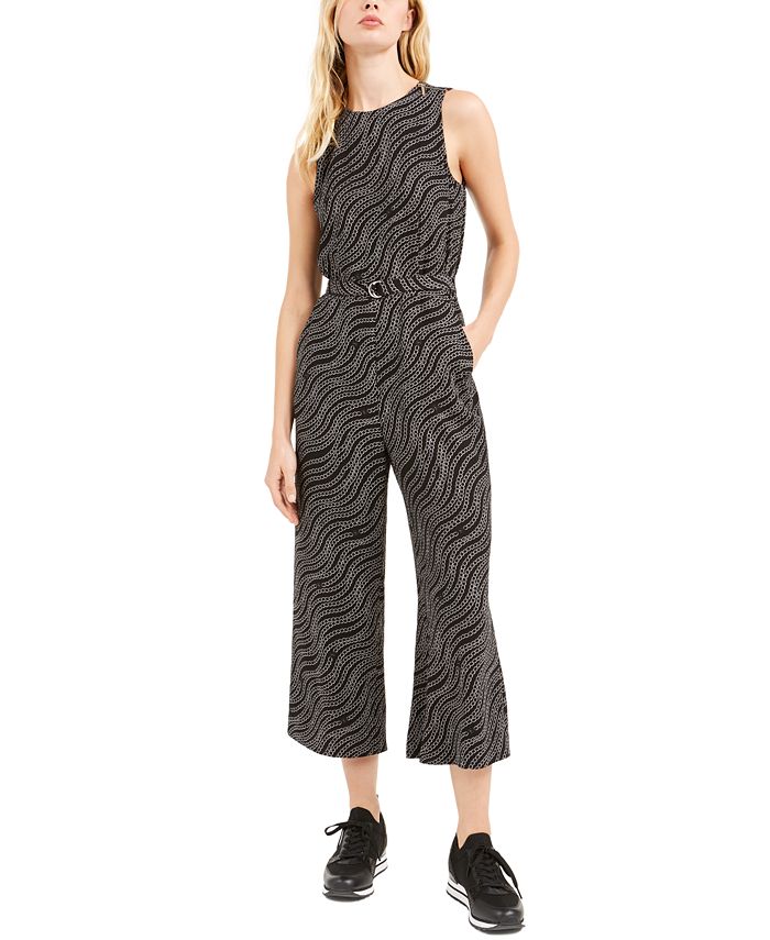 Michael Kors Women's Chain Print Belted Jumpsuit Black Size 12