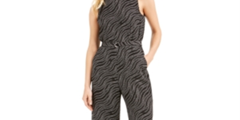 Michael Kors Women's Chain Print Belted Jumpsuit Black Size 12