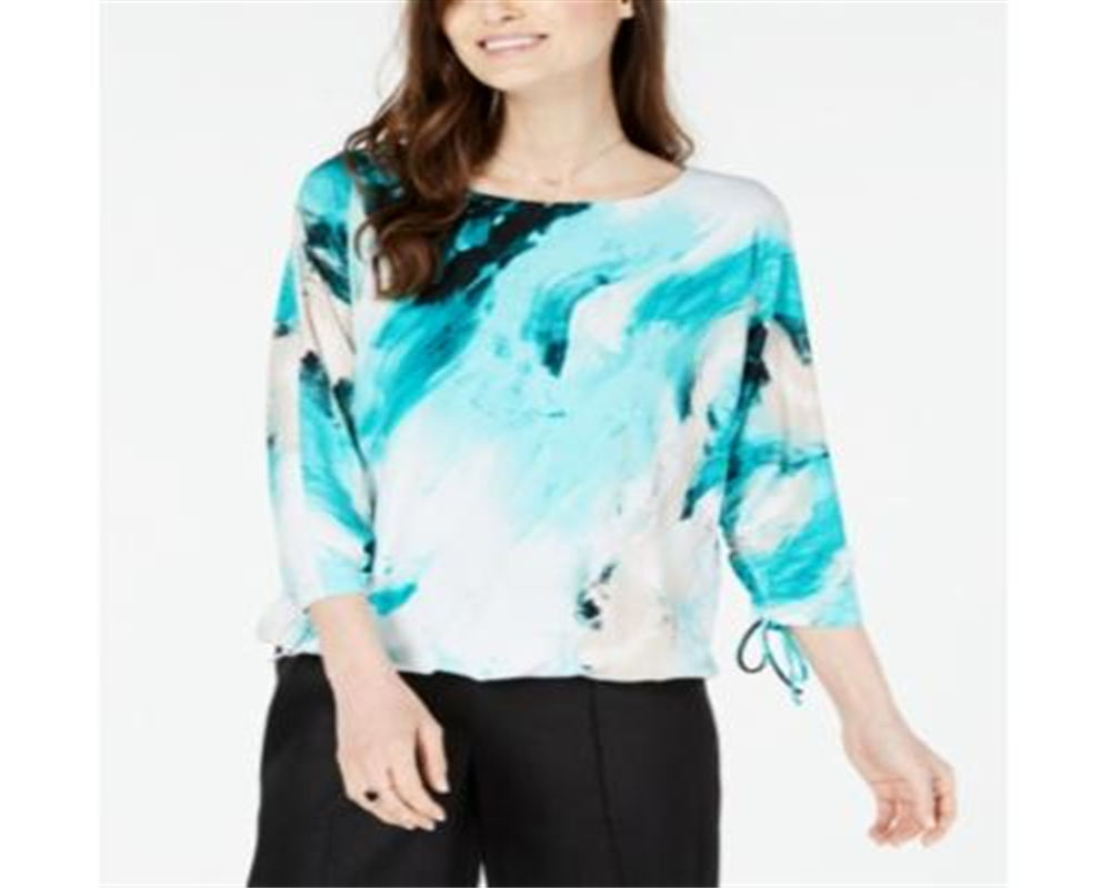 Alfani Women's Abstract Print Top Blue Size Petite XL