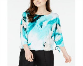 Alfani Women's Abstract Print Top Blue Size Petite XL