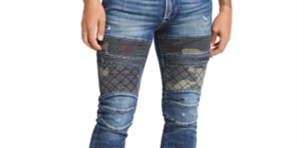 Guess Men's Blocked Moto Skinny Jeans Blue Size 34