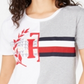 Tommy Hilfiger Women's Multi Short Sleeve Spliced Logo T-Shirt White Size M