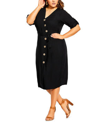 City Chic Women's Plus V Neck Casual MIDI Dress Black Size 18W
