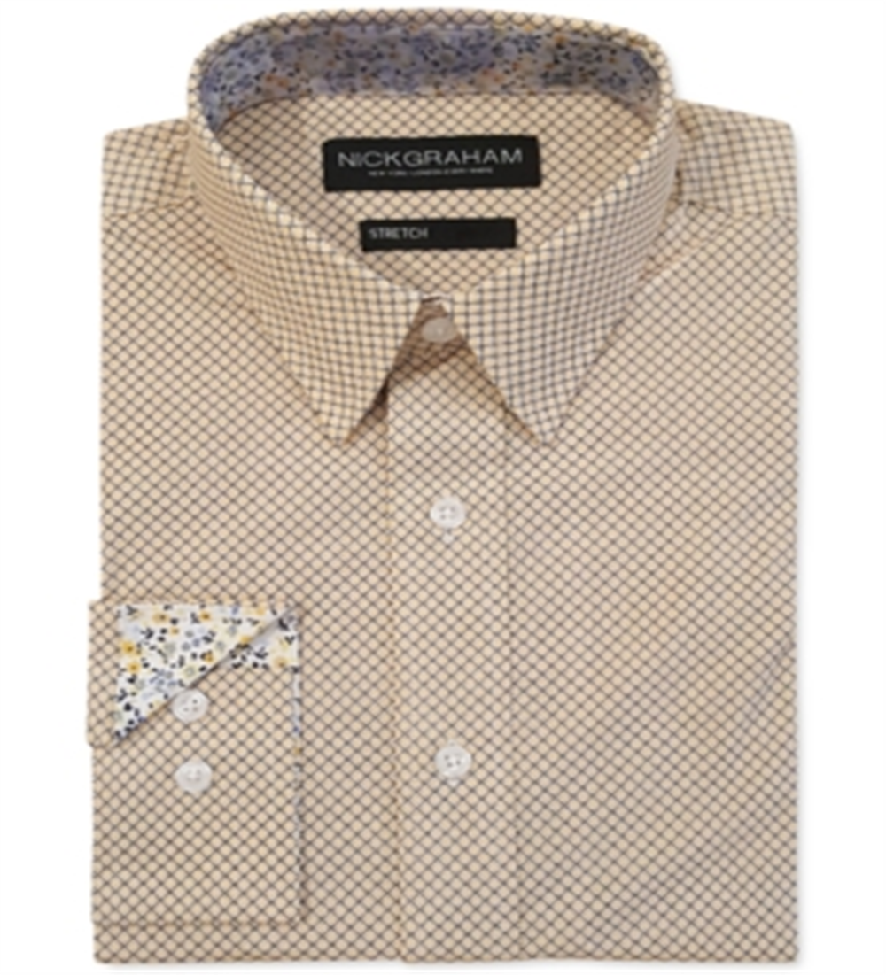 Nick Graham Men's Modern Fit Diamond Grid Shirt Yellow  Size 16.5X32X33