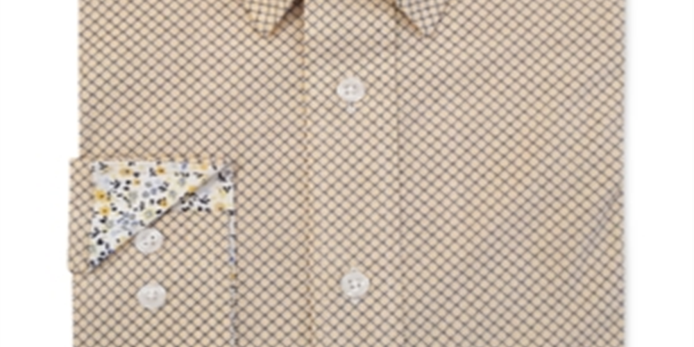 Nick Graham Men's Modern Fit Diamond Grid Shirt Yellow  Size 16.5X32X33