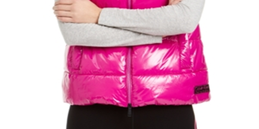 Calvin Klein Women's Performance Shine Padded Full Zip Hooded Vest Purple Size Large