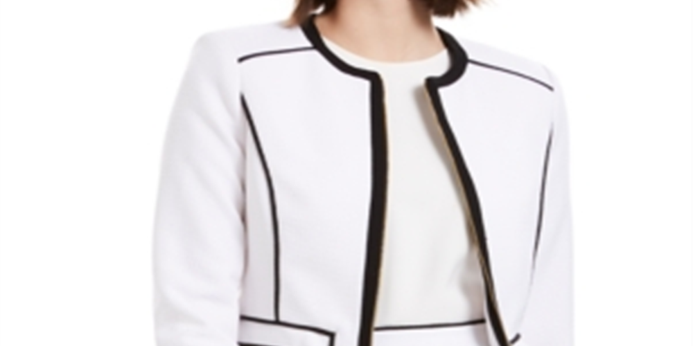 Calvin Klein Women's Pique Zip Front Collarless Blazer White Size 8 Petite