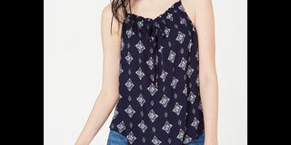 Hippie Rose Junior's Printed Tie Front Tank Top Blue Size XS