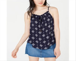 Hippie Rose Junior's Printed Tie Front Tank Top Blue Size XS