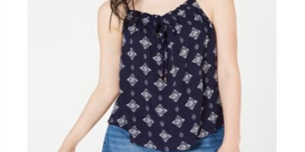 Hippie Rose Junior's Printed Tie Front Tank Top Blue Size XS
