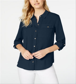 Charter Club Women's Two Pocket Shirt Blue Size 2XL
