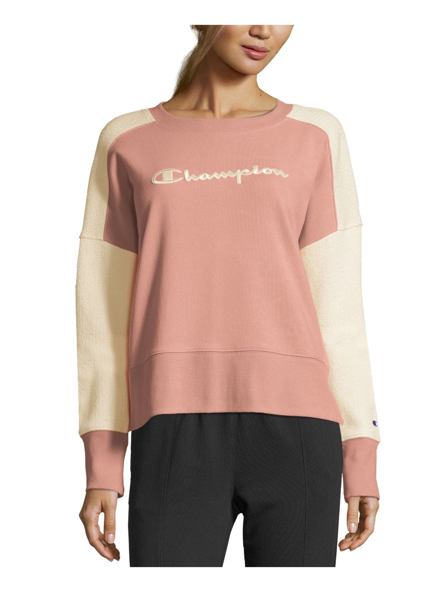 Champion Women's Heritage Cotton Mixed Texture Sweatshirt Pink