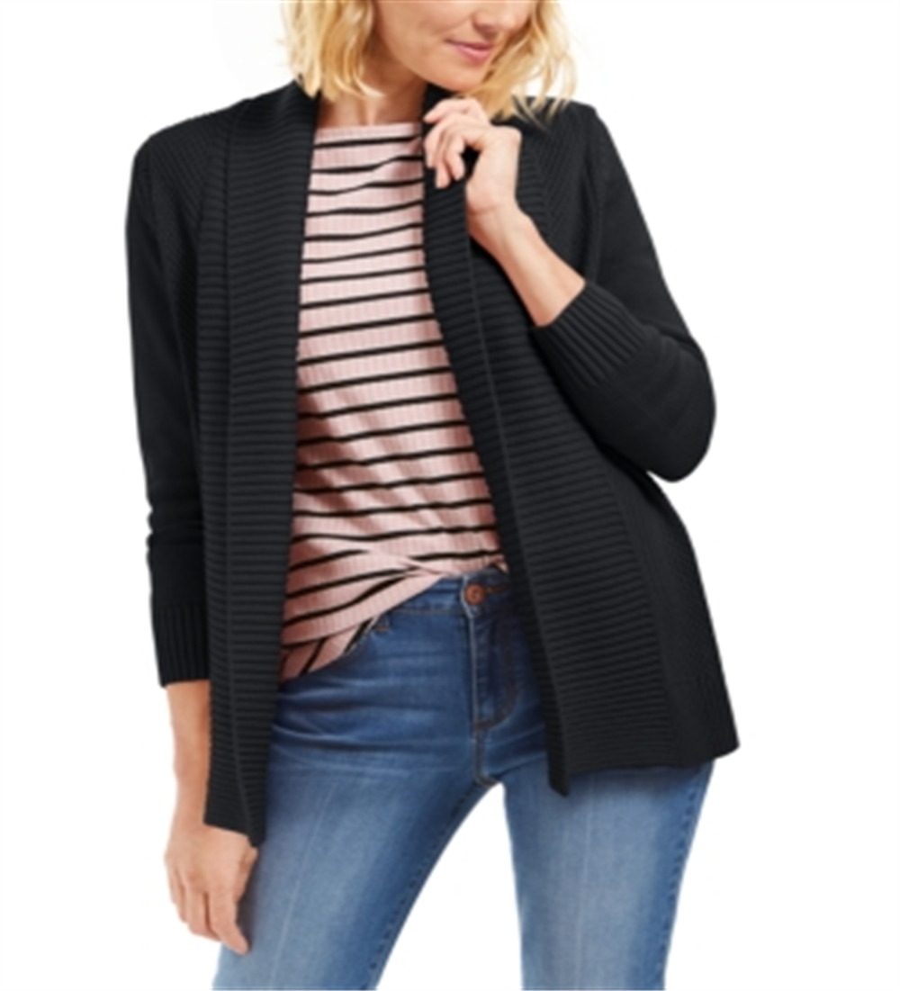 Charter Club Women's Shawl Collar Mixed Stitch Sweater Black Petite Small