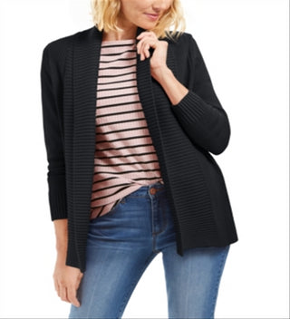 Charter Club Women's Shawl Collar Mixed Stitch Sweater Black Petite Small