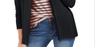 Charter Club Women's Shawl Collar Mixed Stitch Sweater Black Petite Small