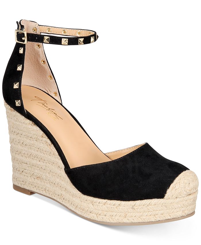 Thalia Sodi Women's Round Toe Wedge Buckle Dress Espadrille Shoes Black Size 8.5 M